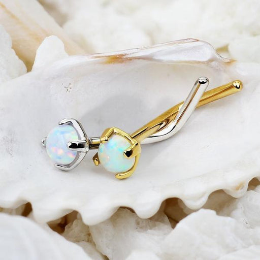 14kt Gold Opal Nose L Bend 20G