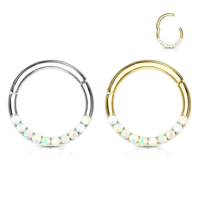 14kt Gold Opal Paved Hinged Ring 16G