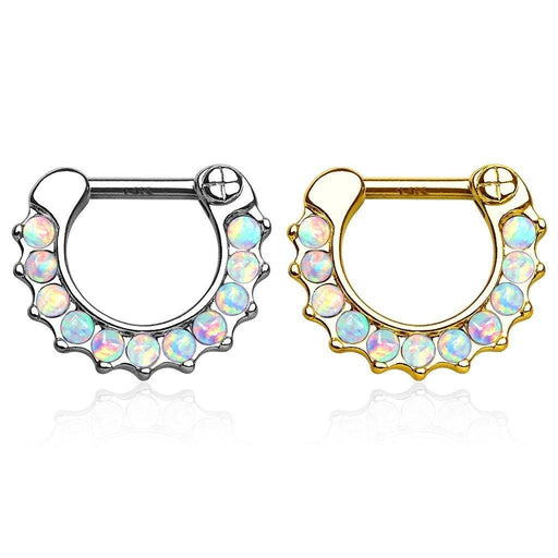 14kt Gold Opal Paved Septum Clicker 16G