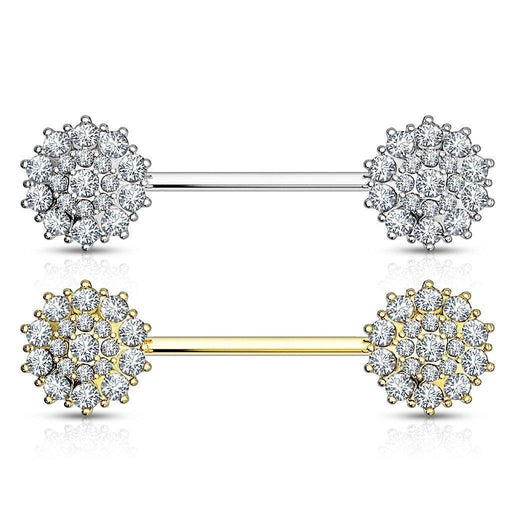 14kt Gold Paved Gem Nipple Bar 14G