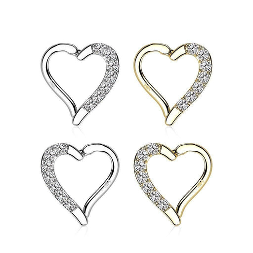 14kt Gold Paved Heart Hinged Daith Ring 16G