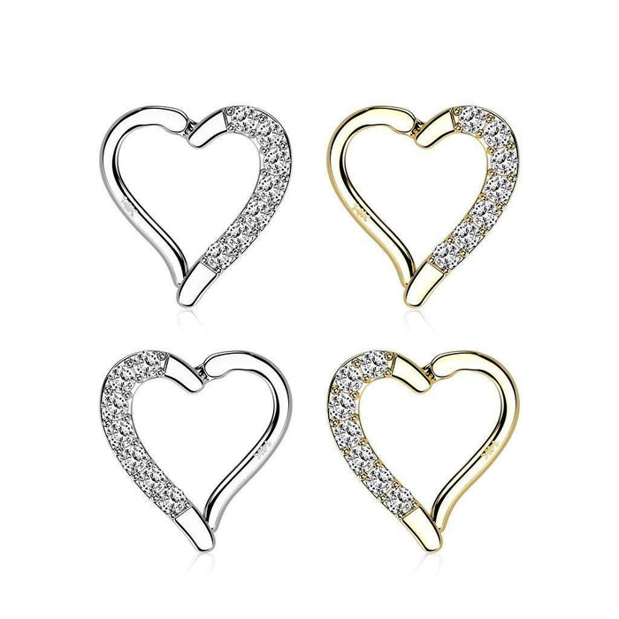 14kt Gold Paved Heart Hinged Daith Ring 16G