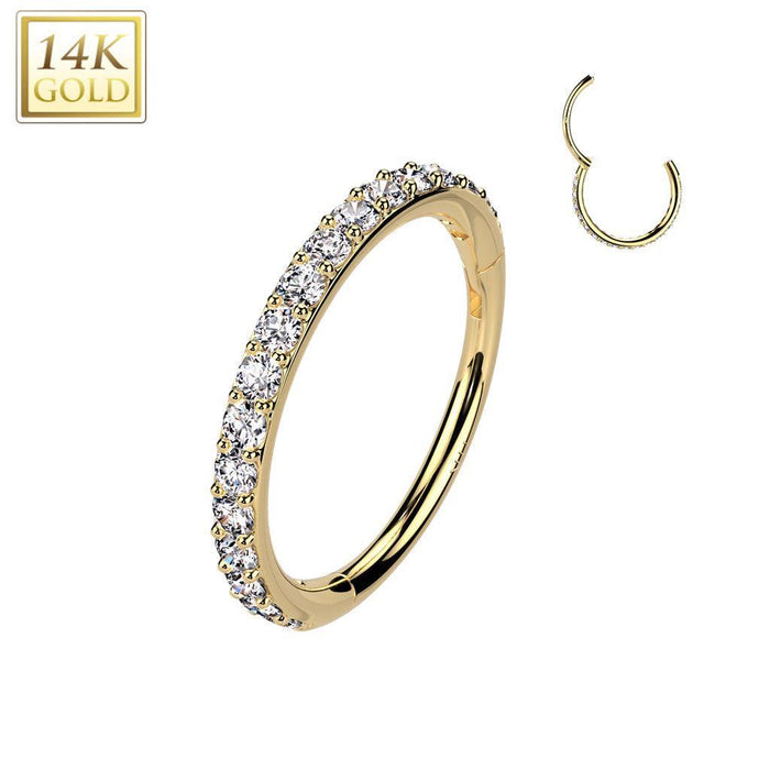14kt Gold Paved Hinged Nose Ring 20G