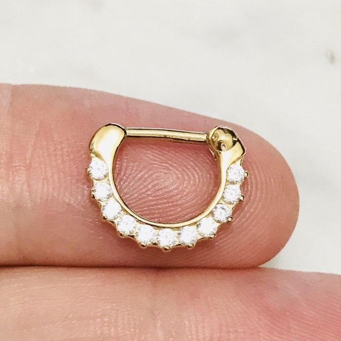 14kt Gold Paved Septum Clicker 16G