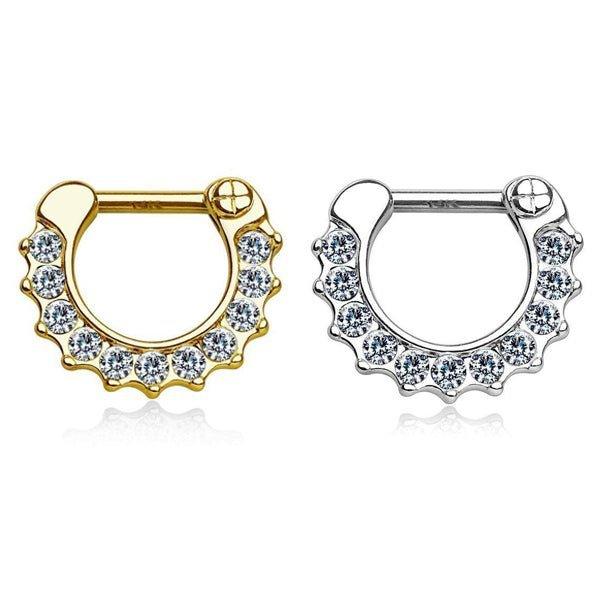 14kt Gold Paved Septum Clicker 16G