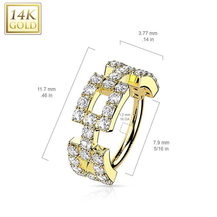 14kt Gold Paved Squares Hinged Ring 16G