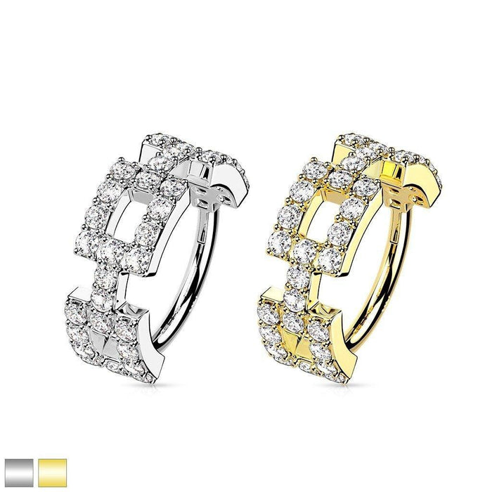 14kt Gold Paved Squares Hinged Ring 16G