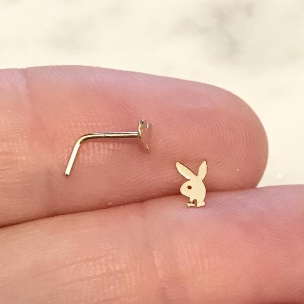 14kt Gold Playboy Nose L Bend 20G