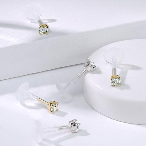 14kt Gold Prong Gem Bioflex Labret 16G