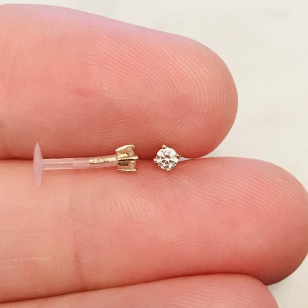 14kt Gold Prong Gem Bioflex Labret 16G