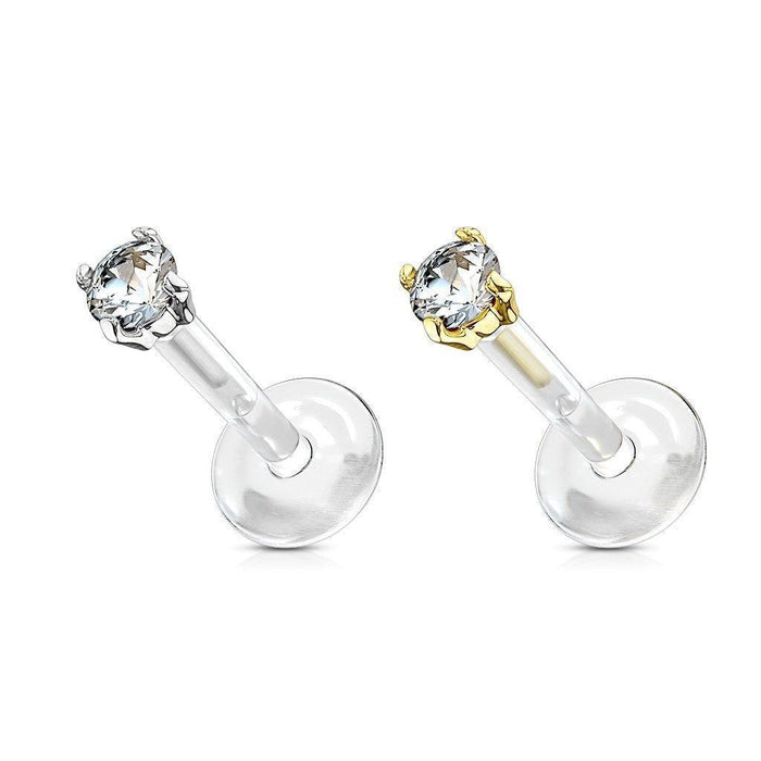 14kt Gold Prong Gem Bioflex Labret 16G