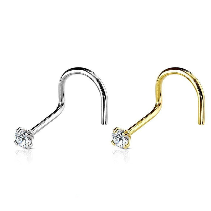 14kt Gold Prong Gem Nose Screw