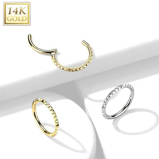 14kt Gold Pyramid Cut Hinged Ring 16G