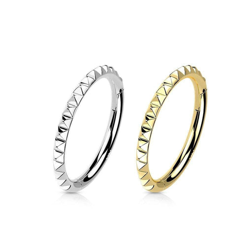 14kt Gold Pyramid Cut Hinged Ring 16G