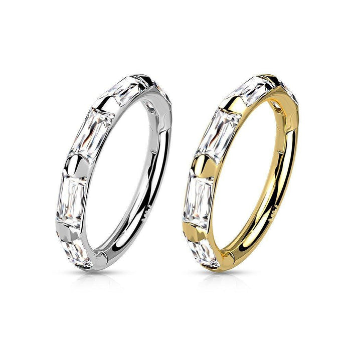 14kt Gold Side Baguette Hinged Ring 16G