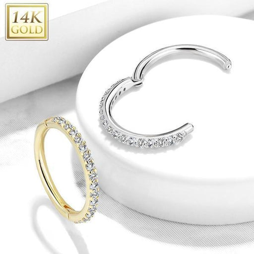 14kt Gold Side Paved Hinged Ring 16G