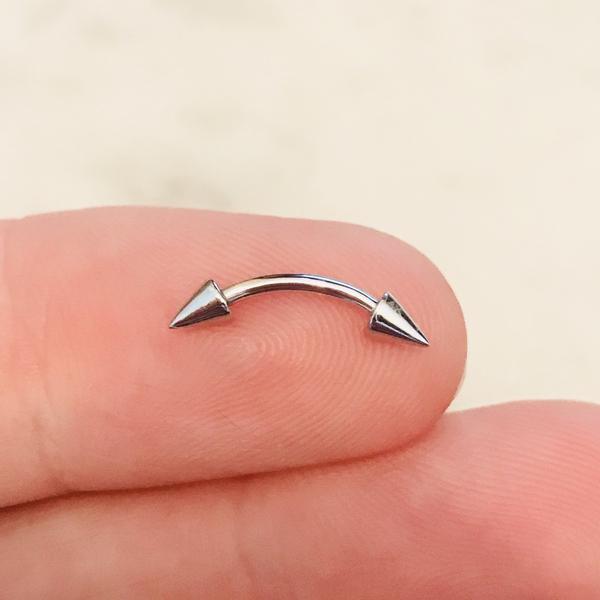 14kt Gold Spike Curve Bar 16G 8mm