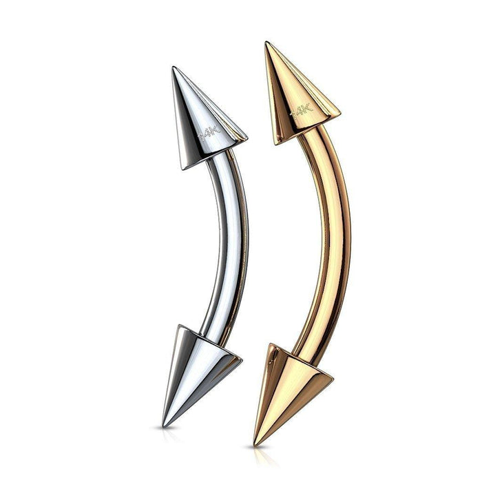 14kt Gold Spike Curve Bar 16G 8mm