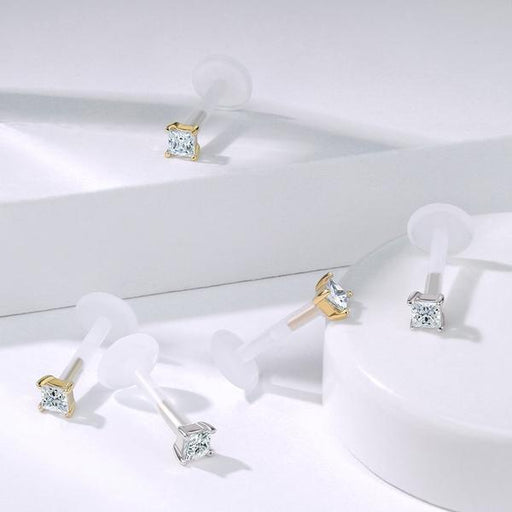 14kt Gold Square Gem Bioflex Labret 16G