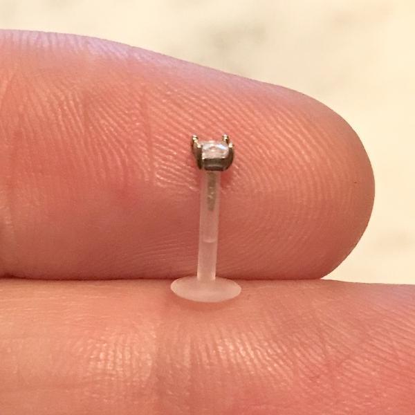 14kt Gold Square Gem Bioflex Labret 16G