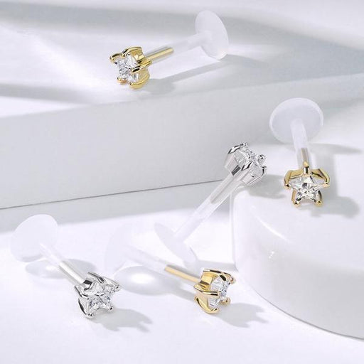 14kt Gold Star Gem Bioflex Labret 16G