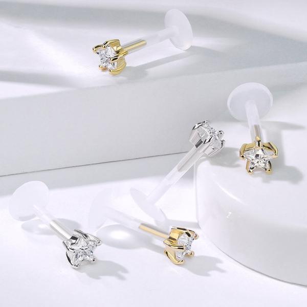 14kt Gold Star Gem Bioflex Labret 16G
