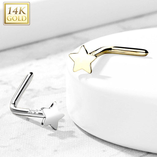 14kt Gold Star Nose L Bend 20G