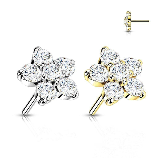 14kt Gold Threadless Gem Flower Top