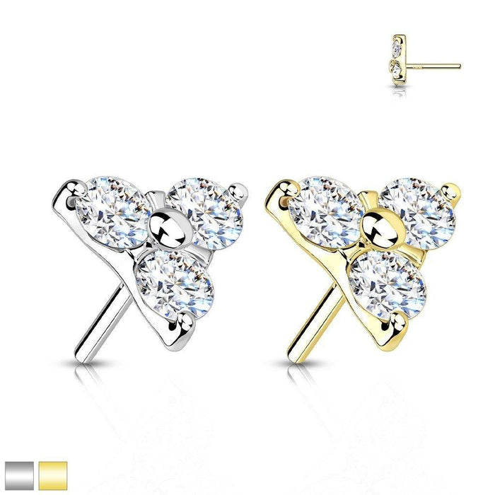 14kt Gold Threadless Tri Gem Top