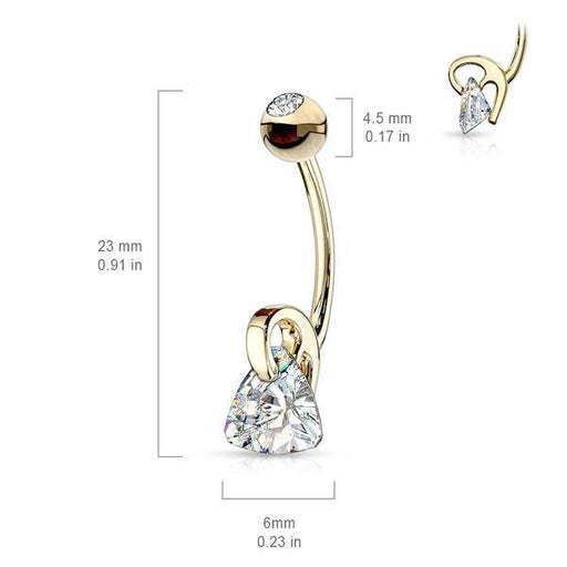 14kt Gold Triangle Gem Belly Bar 14G