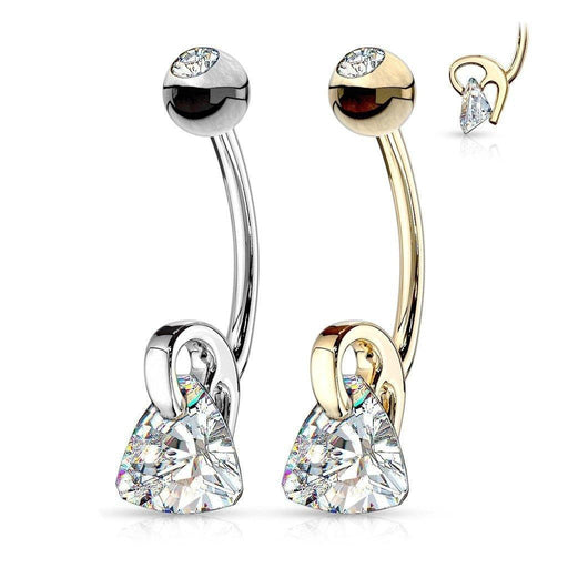 14kt Gold Triangle Gem Belly Bar 14G