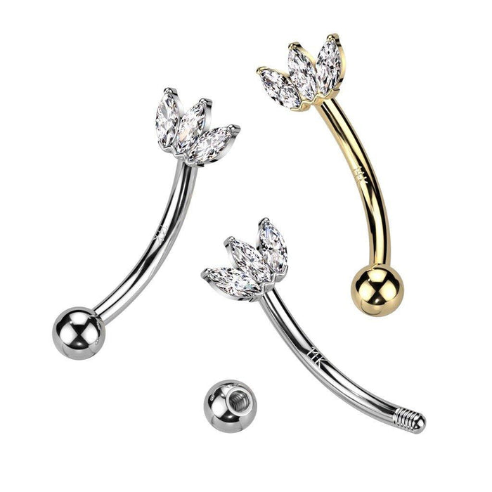 14kt Gold Triple Gem Curve 16G 8mm