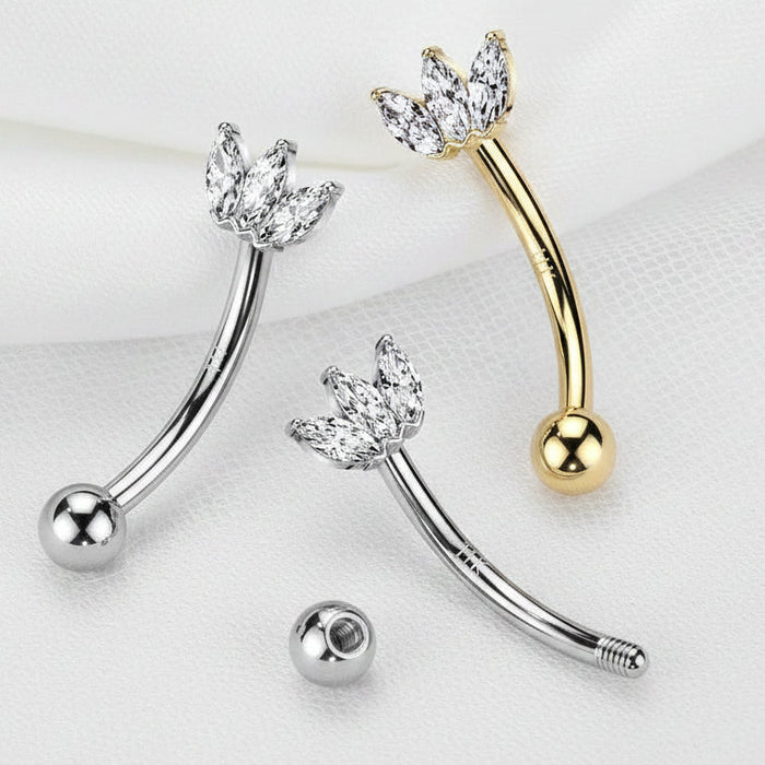 14kt Gold Triple Gem Curve 16G 8mm