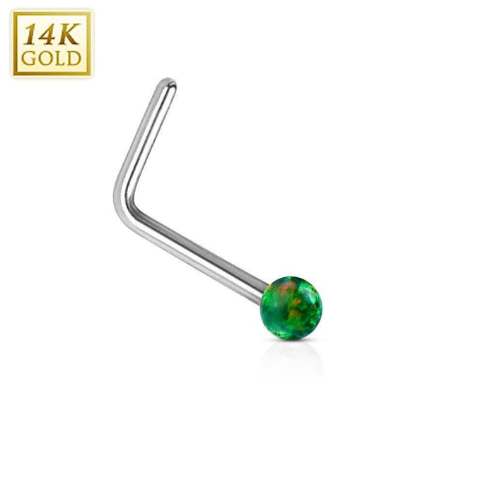 14kt White Gold Opal Ball Nose L Bend 20G