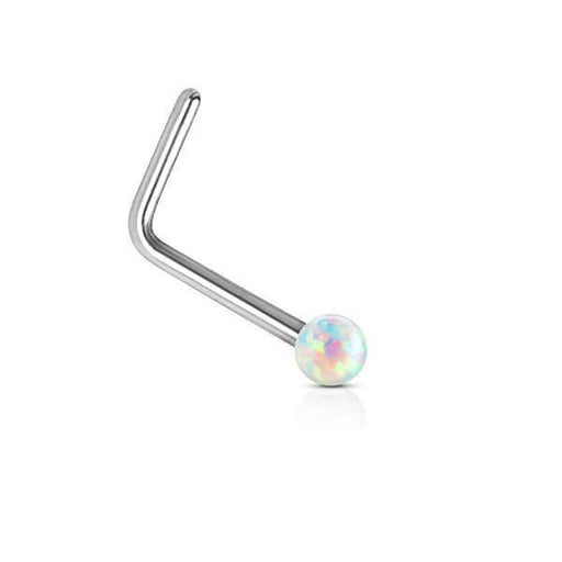 14kt White Gold Opal Ball Nose L Bend 20G