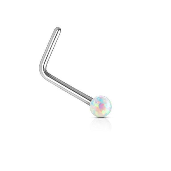 14kt White Gold Opal Ball Nose L Bend 20G