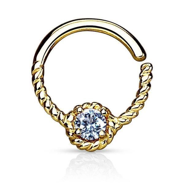 14kt Yellow Gold Braided Gem Ring 16G 9mm