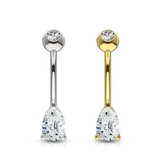 14kt Yellow Gold Gem Drop Belly Bar 14G