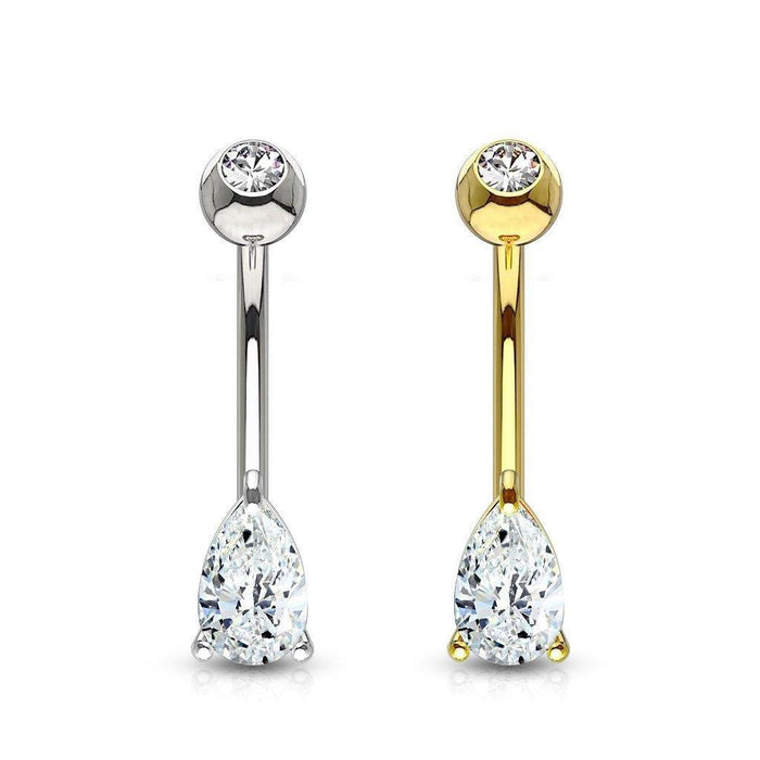 14kt Yellow Gold Gem Drop Belly Bar 14G