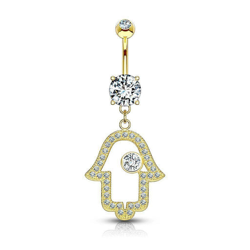 14kt Yellow Gold Hamsa Dangle Belly Bar 14G
