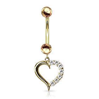 14kt Yellow Gold Heart Dangle Belly Bar 14G