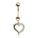 14kt Yellow Gold Heart Dangle Belly Bar 14G