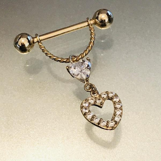 14kt Yellow Gold Heart Nipple Dangle 14G