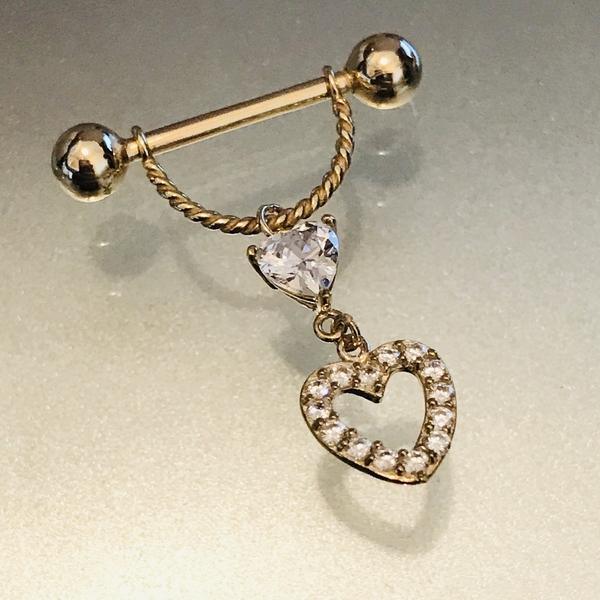 14kt Yellow Gold Heart Nipple Dangle 14G