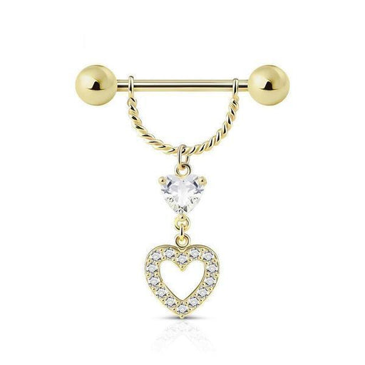14kt Yellow Gold Heart Nipple Dangle 14G