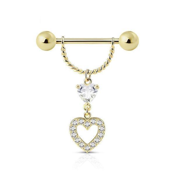 14kt Yellow Gold Heart Nipple Dangle 14G