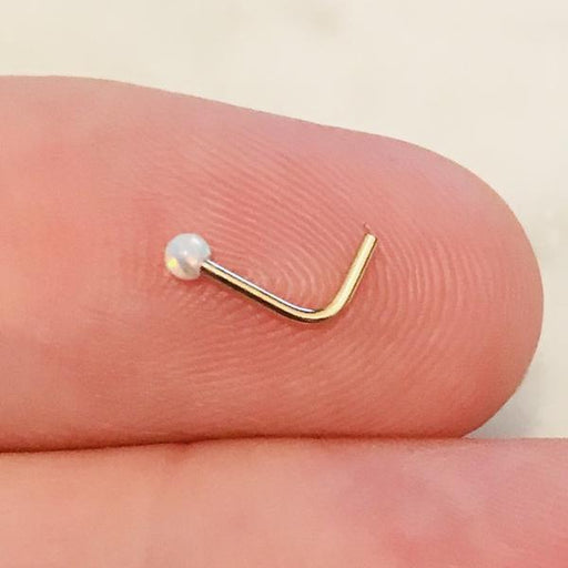 14kt Yellow Gold Opal Ball Nose L Bend 20G