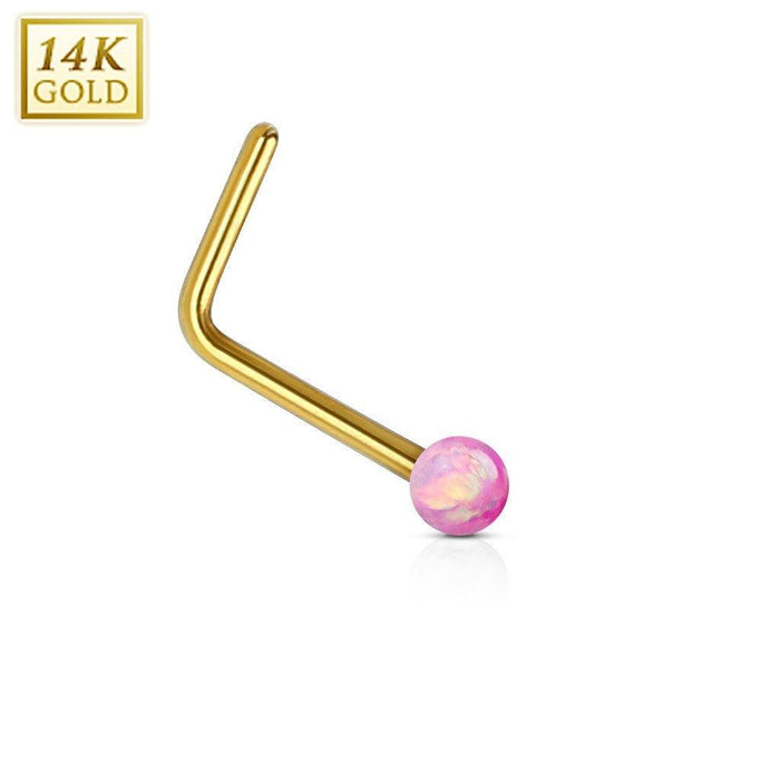 14kt Yellow Gold Opal Ball Nose L Bend 20G