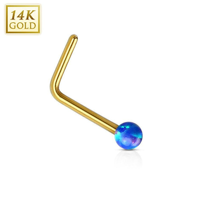 14kt Yellow Gold Opal Ball Nose L Bend 20G