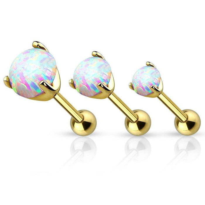 14kt Yellow Gold Opal Cartilage Bar 16G 6mm